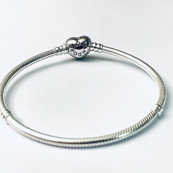 Authentic Pandora Bracelet PAVE HEART Sterling Silver 925 ale Snake Chain - Picture 8 of 10